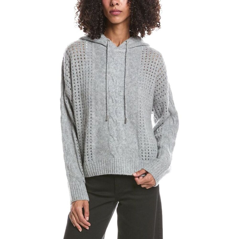 Brodie Cashmere Womens  Amara Cable Cashmere Hoodie, Gray
